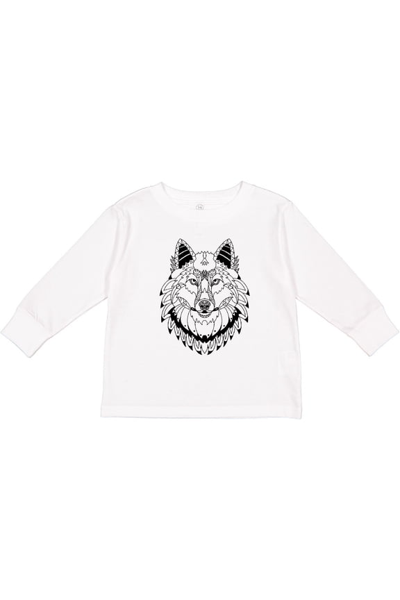 Tribal Wolf Head Boys or Girls Long Sleeve Toddler T-Shirt
