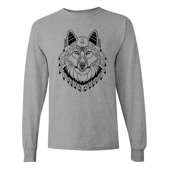 Inktastic Tribal Wolf Head Long Sleeve T-Shirt