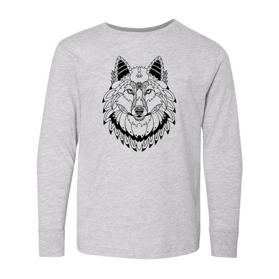 Inktastic Tribal Wolf Head Long Sleeve Youth T-Shirt