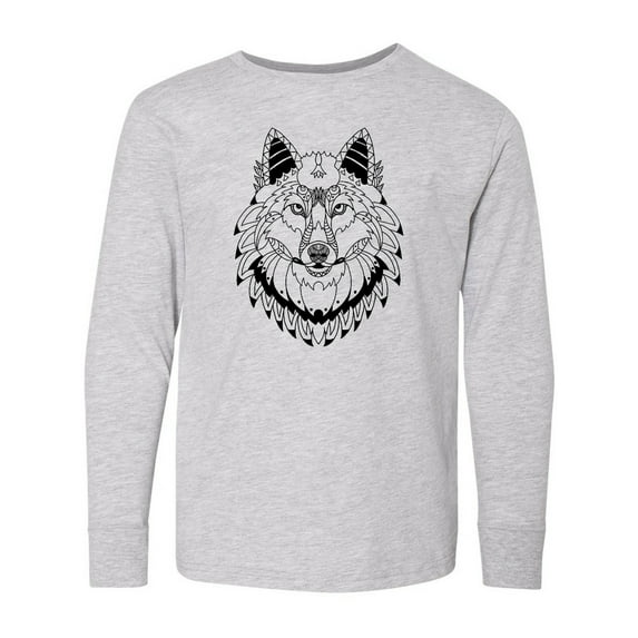 Inktastic Tribal Wolf Head Long Sleeve Youth T-Shirt