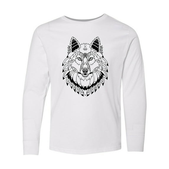 Inktastic Tribal Wolf Head Long Sleeve Youth T-Shirt