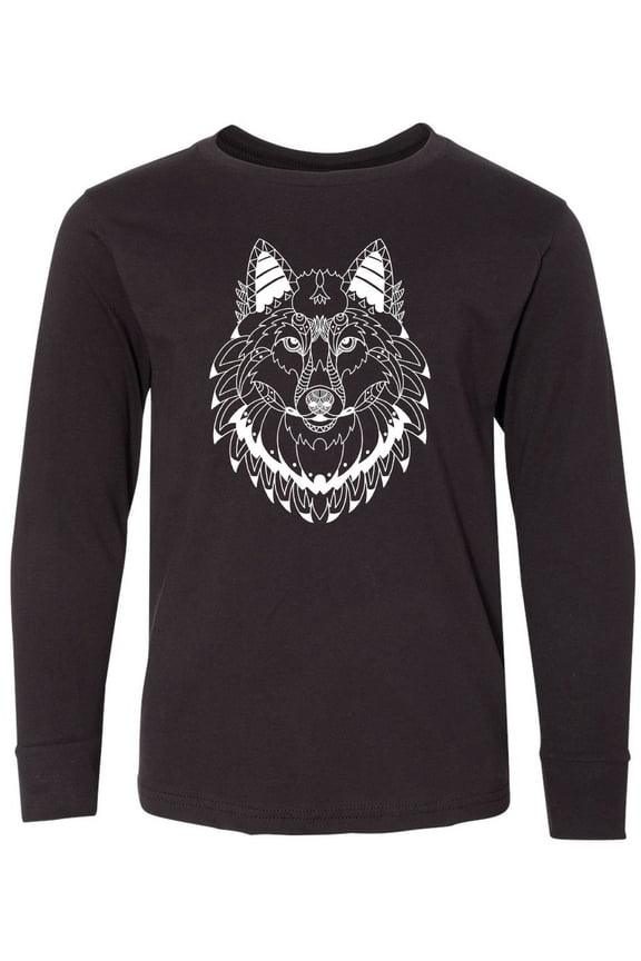 Tribal Wolf Head Long Sleeve Youth T-Shirt