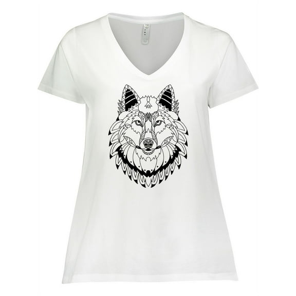 Inktastic Tribal Wolf Head Women's Plus Size V-Neck T-Shirt