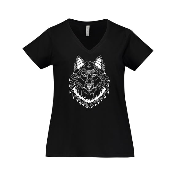 Inktastic Tribal Wolf Head Women's Plus Size V-Neck T-Shirt