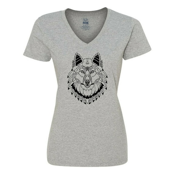 Inktastic Tribal Wolf Head Women's V-Neck T-Shirt
