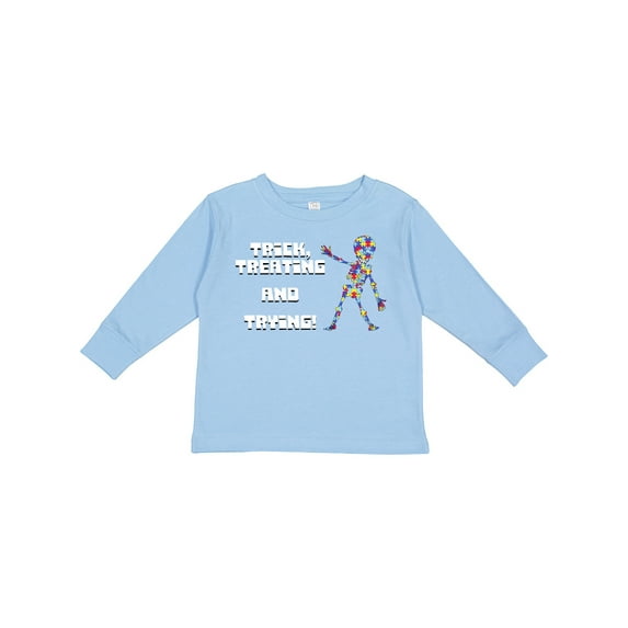 Inktastic Trick Treating and Trying Autism Awareness with Zombie Boys or Girls Long Sleeve Toddler T-Shirt