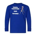 thumbnail image 1 of Inktastic Trick Treating and Trying Autism Awareness with Zombie Long Sleeve Youth T-Shirt, 1 of 5