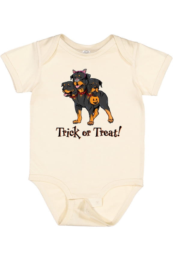 Trick or Treat Cerberus Rottweiler Boys or Girls Baby Bodysuit