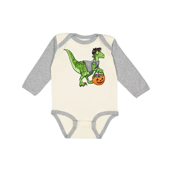 Inktastic Trick or Treat Franken-Raptor Boys or Girls Long Sleeve Baby Bodysuit