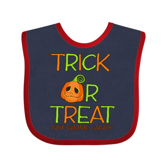 Inktastic Trick or Treat Now Gimme Candy with Halloween Pumpkin Boys or Girls Baby Bib