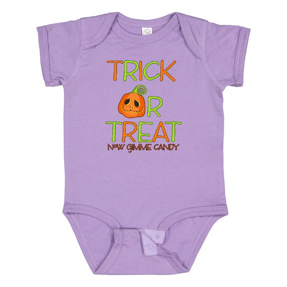 Inktastic Trick or Treat Now Gimme Candy with Halloween Pumpkin Boys or Girls Baby Bodysuit