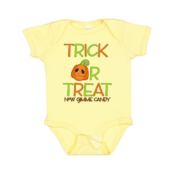 Inktastic Trick or Treat Now Gimme Candy with Halloween Pumpkin Boys or Girls Baby Bodysuit