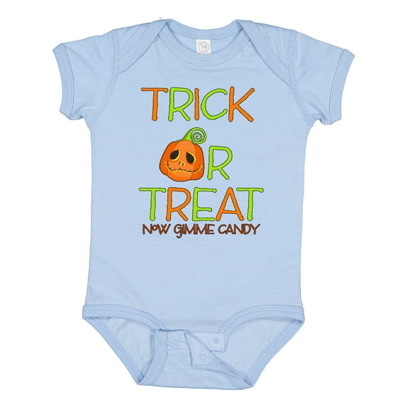 Inktastic Trick or Treat Now Gimme Candy with Halloween Pumpkin Boys or Girls Baby Bodysuit