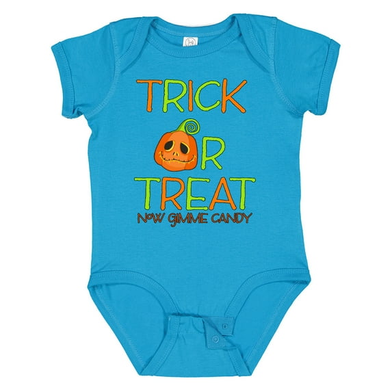 Inktastic Trick or Treat Now Gimme Candy with Halloween Pumpkin Boys or Girls Baby Bodysuit