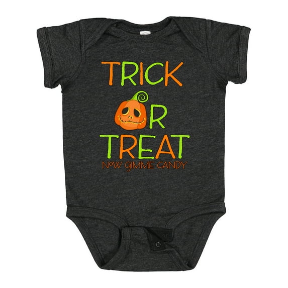 Inktastic Trick or Treat Now Gimme Candy with Halloween Pumpkin Boys or Girls Baby Bodysuit