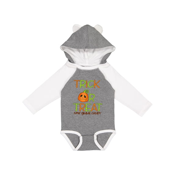 Inktastic Trick or Treat Now Gimme Candy with Halloween Pumpkin Boys or Girls Long Sleeve Baby Bodysuit