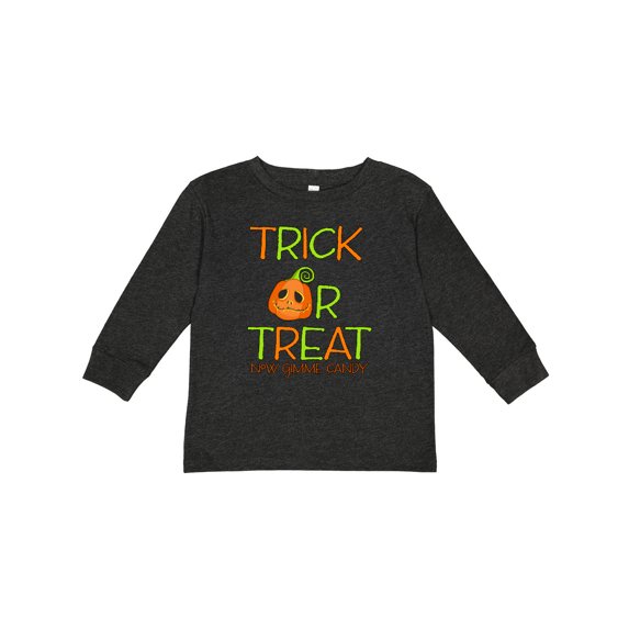 Inktastic Trick or Treat Now Gimme Candy with Halloween Pumpkin Boys or Girls Long Sleeve Toddler T-Shirt