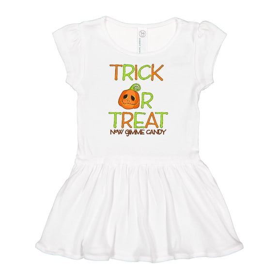 Inktastic Trick or Treat Now Gimme Candy with Halloween Pumpkin Girls Baby Dress