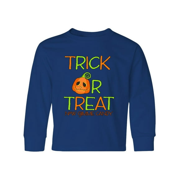 Inktastic Trick or Treat Now Gimme Candy with Halloween Pumpkin Long Sleeve Youth T-Shirt