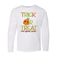 thumbnail image 1 of Inktastic Trick or Treat Now Gimme Candy with Halloween Pumpkin Long Sleeve Youth T-Shirt, 1 of 5