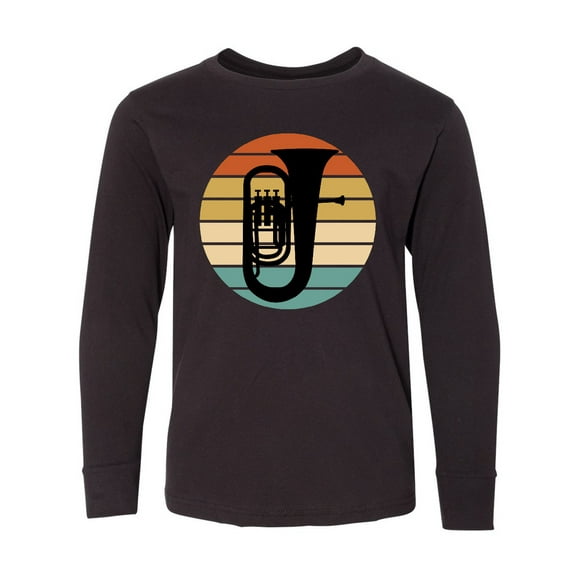 Inktastic Tuba Music Retro Sunset Silhouette Long Sleeve Youth T-Shirt