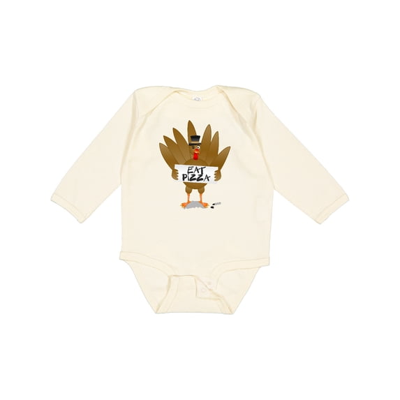Inktastic Turkey Holding a Sign Says Eat Pizza Boys or Girls Long Sleeve Baby Bodysuit