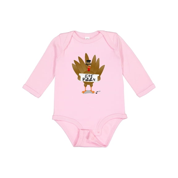 Inktastic Turkey Holding a Sign Says Eat Pizza Boys or Girls Long Sleeve Baby Bodysuit