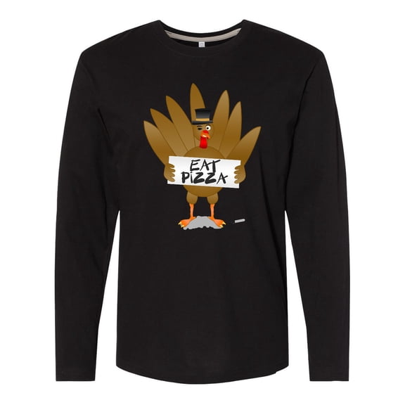 Inktastic Turkey Holding a Sign Says Eat Pizza Long Sleeve T-Shirt