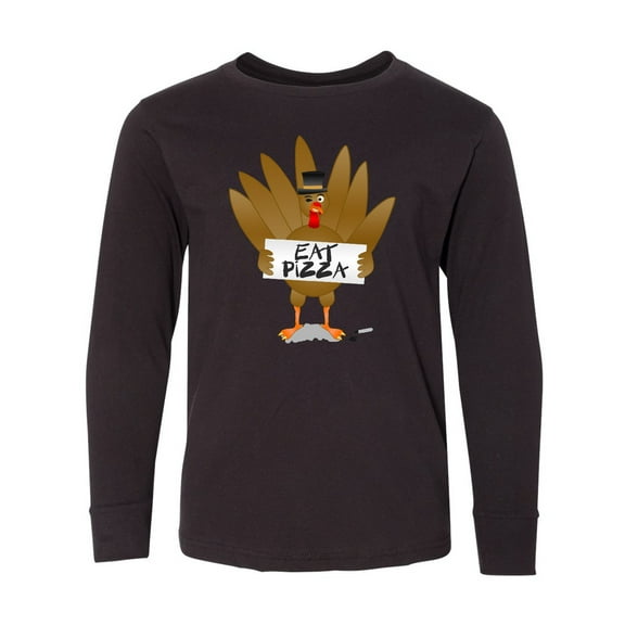 Inktastic Turkey Holding a Sign Says Eat Pizza Long Sleeve Youth T-Shirt