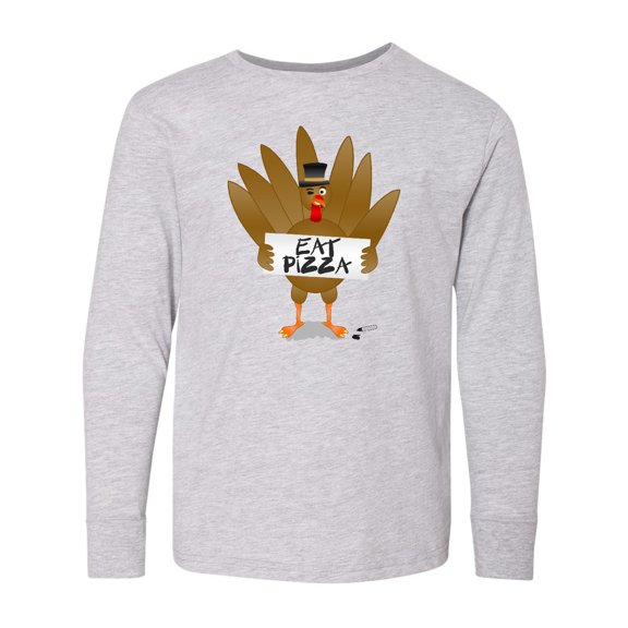 Inktastic Turkey Holding a Sign Says Eat Pizza Long Sleeve Youth T-Shirt