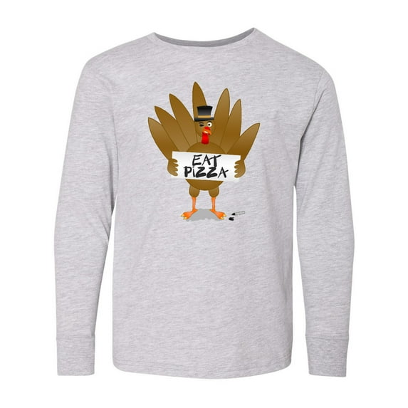 Inktastic Turkey Holding a Sign Says Eat Pizza Long Sleeve Youth T-Shirt