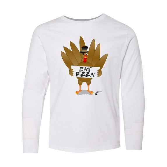 Inktastic Turkey Holding a Sign Says Eat Pizza Long Sleeve Youth T-Shirt