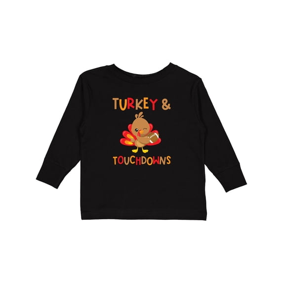 Inktastic Turkey and Touchdowns Cute Thanksgiving Football Design Boys or Girls Long Sleeve Toddler T-Shirt