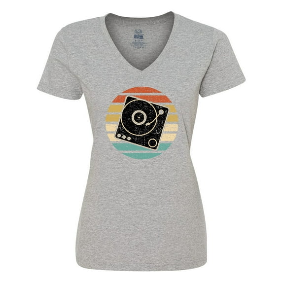 Inktastic Turn Table Record Player Retro Women's V-Neck T-Shirt