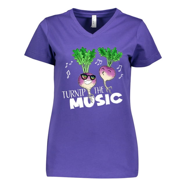 Inktastic Turnip the Music Partying Vegetables Women's V-Neck T-Shirt