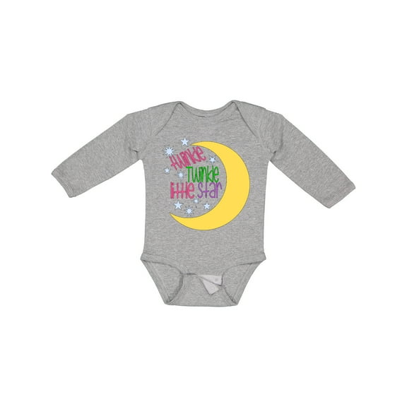 Inktastic Twinkle Twinkle Little Star with Yellow Moon Boys or Girls Long Sleeve Baby Bodysuit