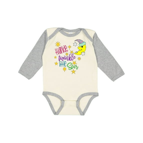 Inktastic Twinkle, Twinkle, Little Star with Yellow Moon in Night Cap Boys or Girls Long Sleeve Baby Bodysuit