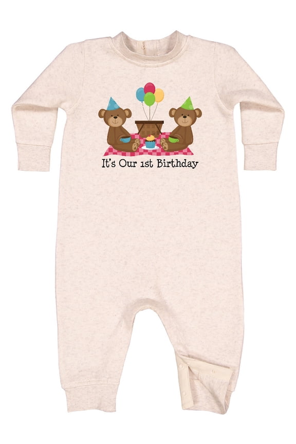 Twins 1st Birthday Bears Baby Fleece Romper