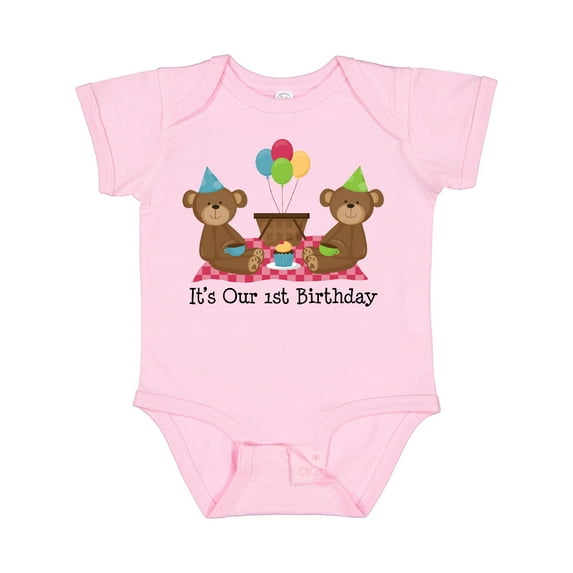 Inktastic Twins 1st Birthday Bears Boys or Girls Baby Bodysuit