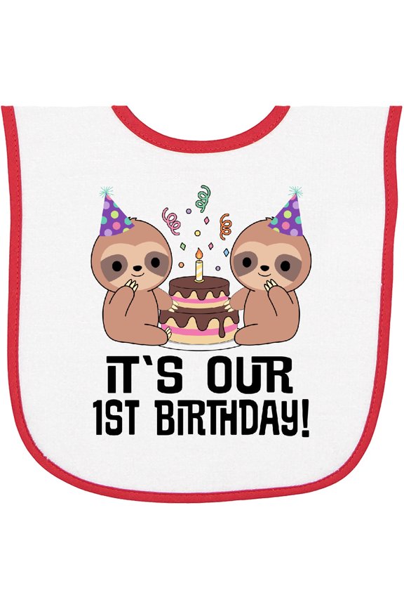 Twins 1st Birthday Sloth Boy Girl 1 Year Old Baby Terry Cloth Bib