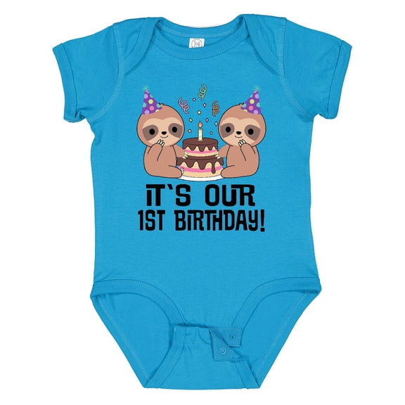 Inktastic Twins 1st Birthday Sloth Boy Girl 1 Year Old Boys or Girls Baby Bodysuit