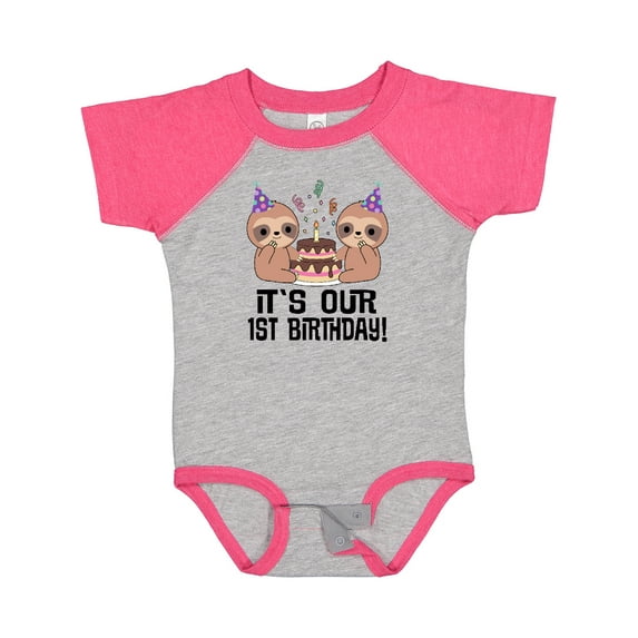 Inktastic Twins 1st Birthday Sloth Boy Girl 1 Year Old Boys or Girls Baby Bodysuit