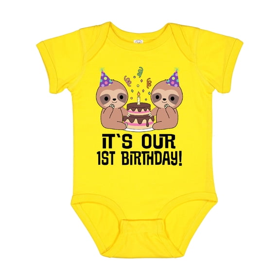 Inktastic Twins 1st Birthday Sloth Boy Girl 1 Year Old Boys or Girls Baby Bodysuit