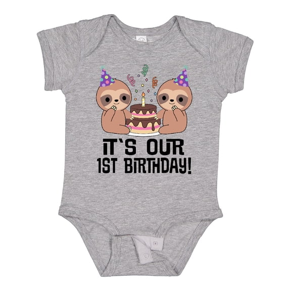 Inktastic Twins 1st Birthday Sloth Boy Girl 1 Year Old Boys or Girls Baby Bodysuit