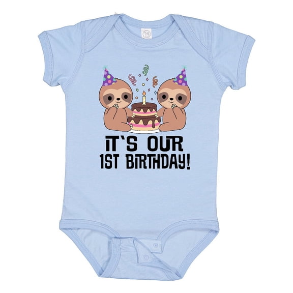 Inktastic Twins 1st Birthday Sloth Boy Girl 1 Year Old Boys or Girls Baby Bodysuit