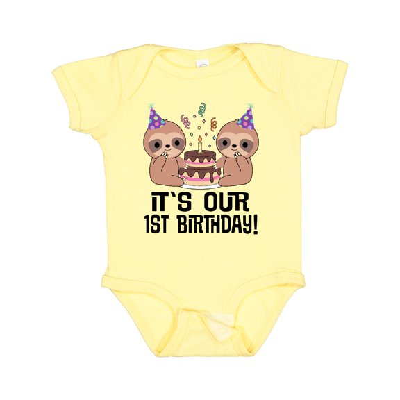 Inktastic Twins 1st Birthday Sloth Boy Girl 1 Year Old Boys or Girls Baby Bodysuit