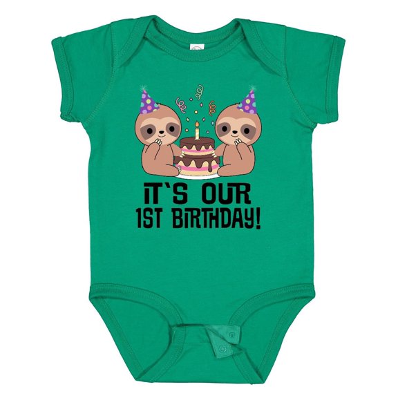 Inktastic Twins 1st Birthday Sloth Boy Girl 1 Year Old Boys or Girls Baby Bodysuit