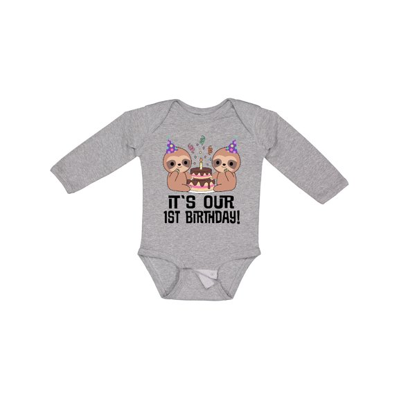 Inktastic Twins 1st Birthday Sloth Boy Girl 1 Year Old Boys or Girls Long Sleeve Baby Bodysuit