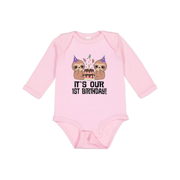 Inktastic Twins 1st Birthday Sloth Boy Girl 1 Year Old Boys or Girls Long Sleeve Baby Bodysuit