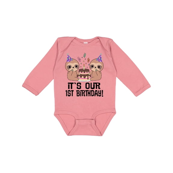 Inktastic Twins 1st Birthday Sloth Boy Girl 1 Year Old Boys or Girls Long Sleeve Baby Bodysuit